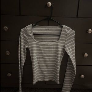 Hollister Gray Striped Long Sleeve Tee